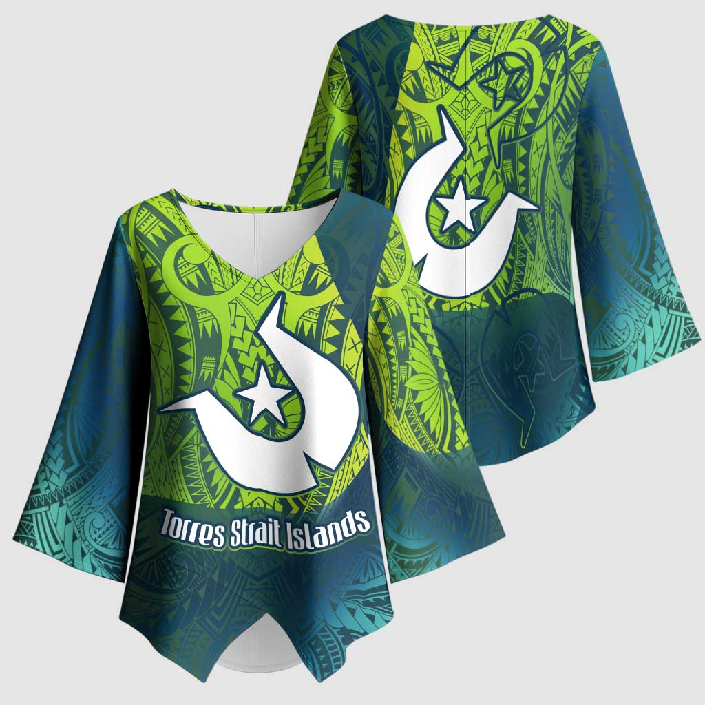 Torres Strait Islands Kimono Sleeve Blouse Vibrant Polynesian Tribal Pattern Art