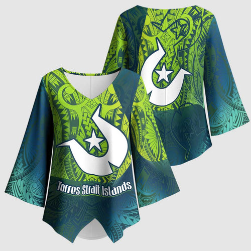Torres Strait Islands Kimono Sleeve Blouse Vibrant Polynesian Tribal Pattern Art