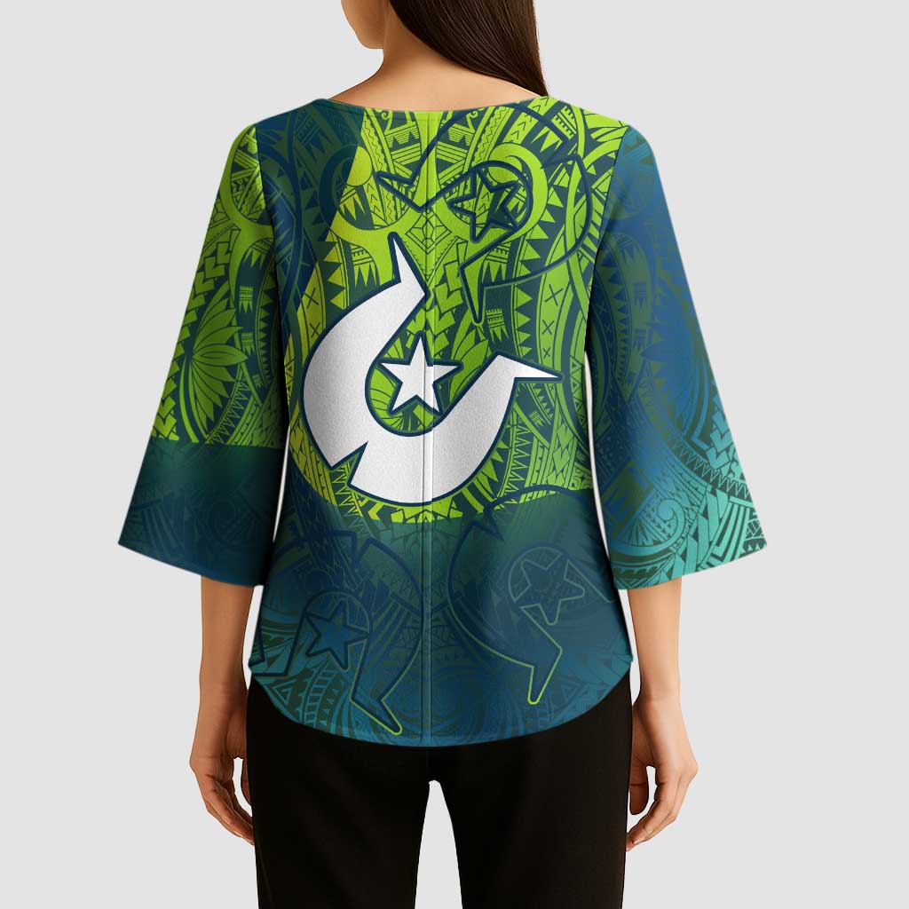 Torres Strait Islands Kimono Sleeve Blouse Vibrant Polynesian Tribal Pattern Art