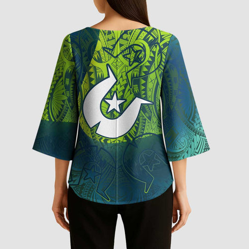 Torres Strait Islands Kimono Sleeve Blouse Vibrant Polynesian Tribal Pattern Art