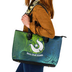 Torres Strait Islands Leather Tote Bag Vibrant Polynesian Tribal Pattern Art