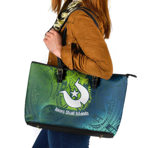 Torres Strait Islands Leather Tote Bag Vibrant Polynesian Tribal Pattern Art