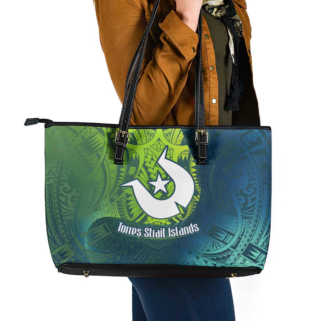 Torres Strait Islands Leather Tote Bag Vibrant Polynesian Tribal Pattern Art