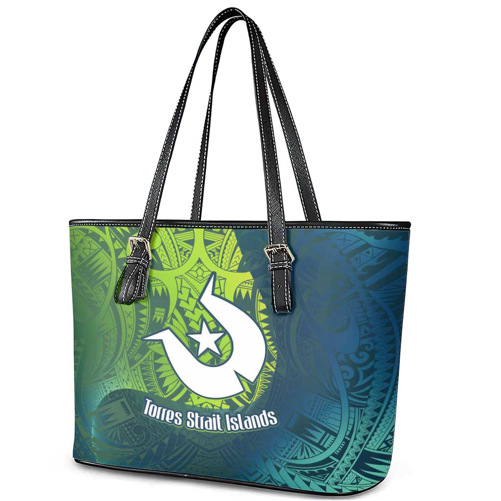 Torres Strait Islands Leather Tote Bag Vibrant Polynesian Tribal Pattern Art