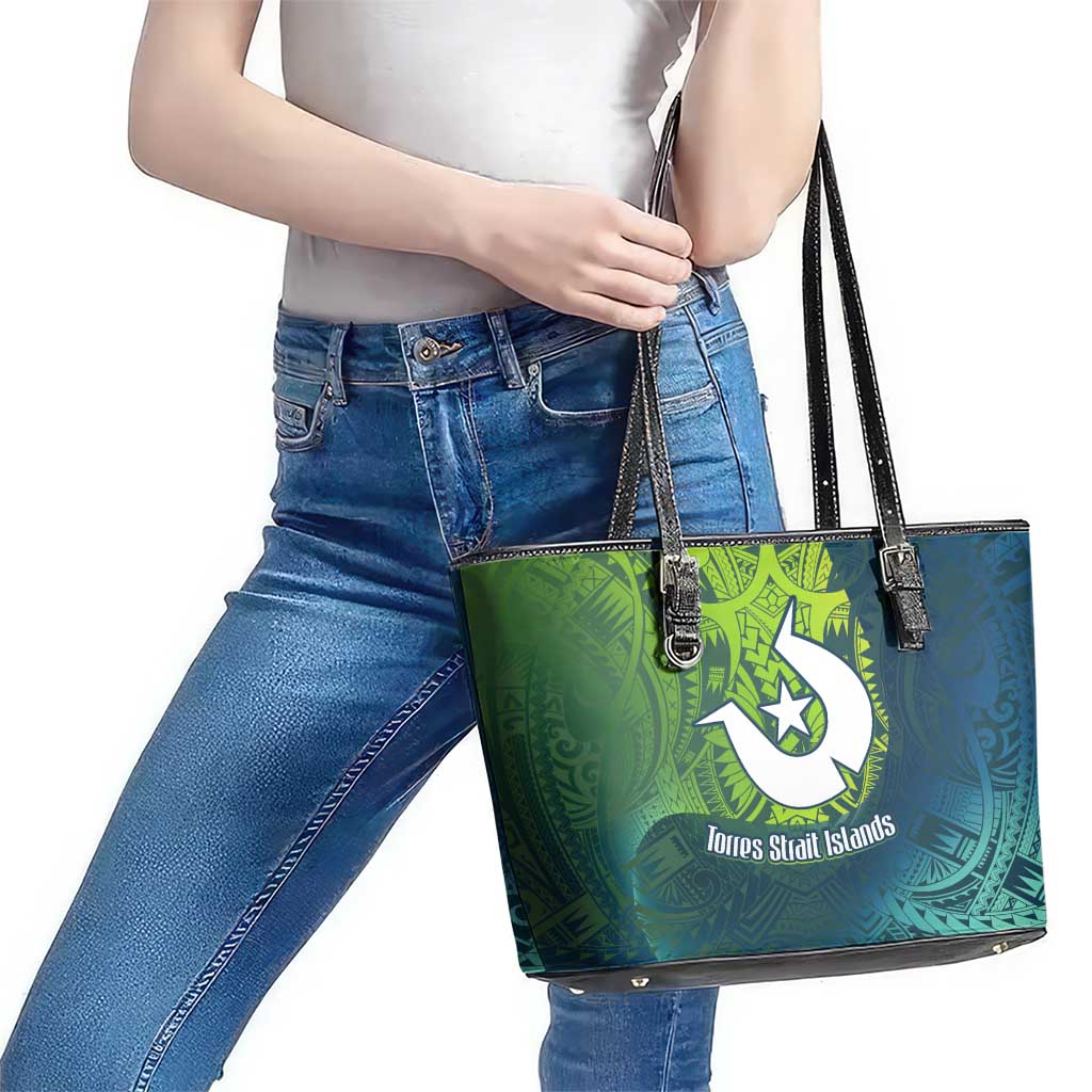 Torres Strait Islands Leather Tote Bag Vibrant Polynesian Tribal Pattern Art