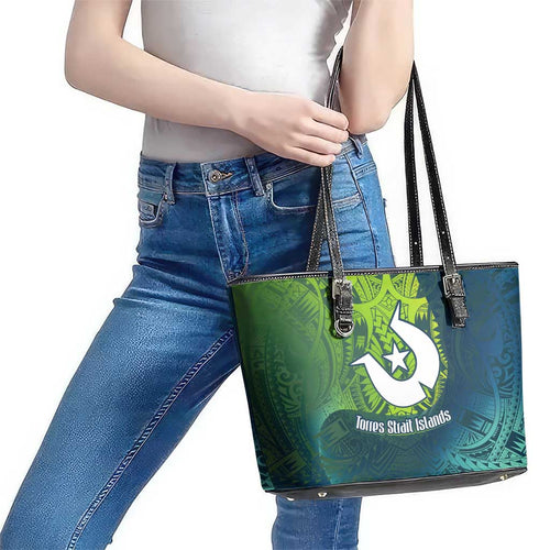 Torres Strait Islands Leather Tote Bag Vibrant Polynesian Tribal Pattern Art
