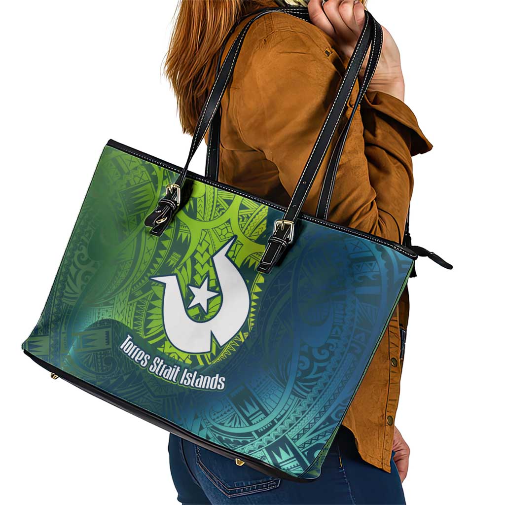 Torres Strait Islands Leather Tote Bag Vibrant Polynesian Tribal Pattern Art