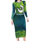 Torres Strait Islands Long Sleeve Bodycon Dress Vibrant Polynesian Tribal Pattern Art