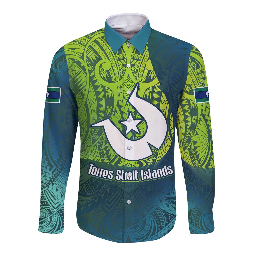 Torres Strait Islands Long Sleeve Button Shirt Vibrant Polynesian Tribal Pattern Art