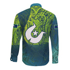 Torres Strait Islands Long Sleeve Button Shirt Vibrant Polynesian Tribal Pattern Art