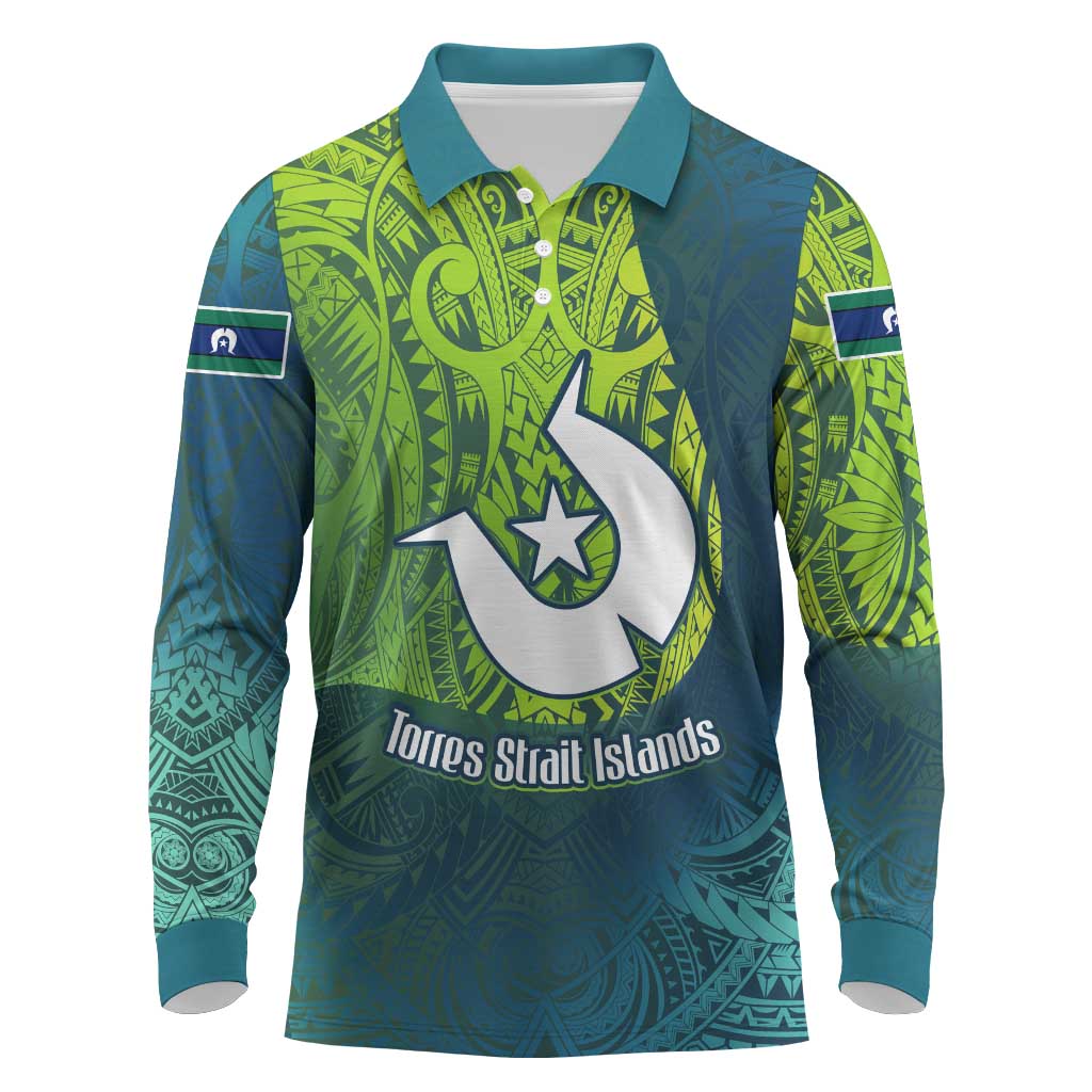 Torres Strait Islands Long Sleeve Polo Shirt Vibrant Polynesian Tribal Pattern Art