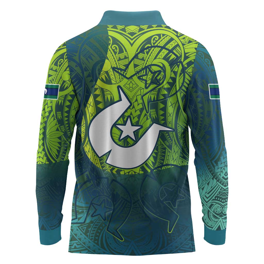 Torres Strait Islands Long Sleeve Polo Shirt Vibrant Polynesian Tribal Pattern Art