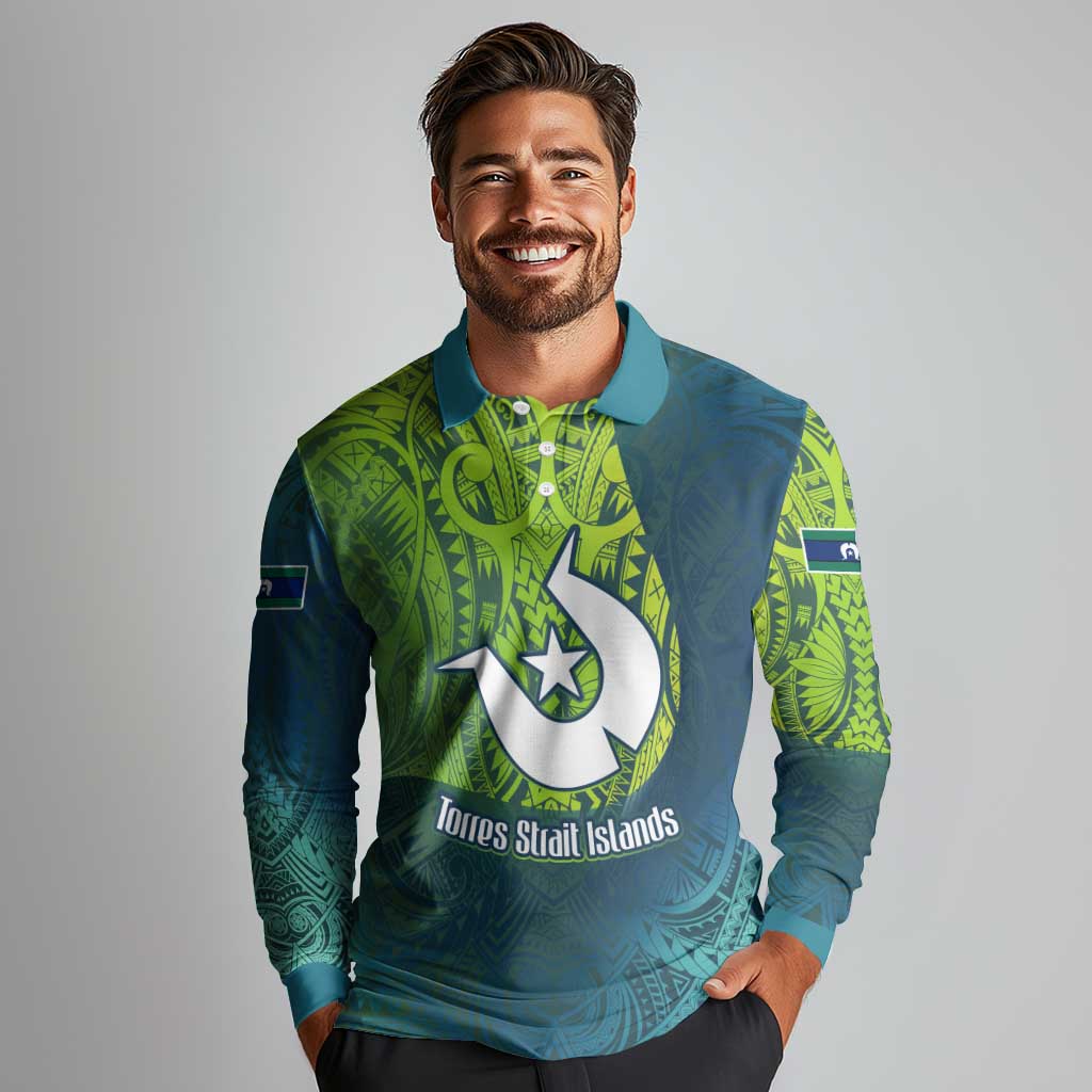 Torres Strait Islands Long Sleeve Polo Shirt Vibrant Polynesian Tribal Pattern Art