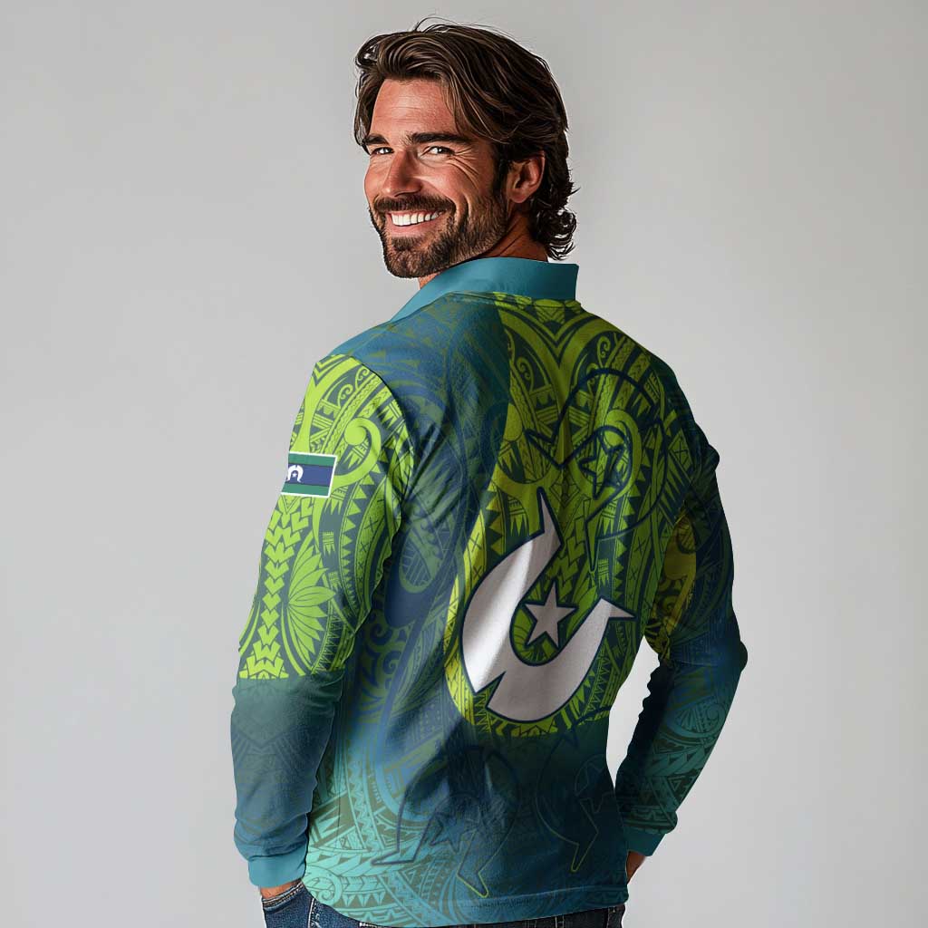 Torres Strait Islands Long Sleeve Polo Shirt Vibrant Polynesian Tribal Pattern Art