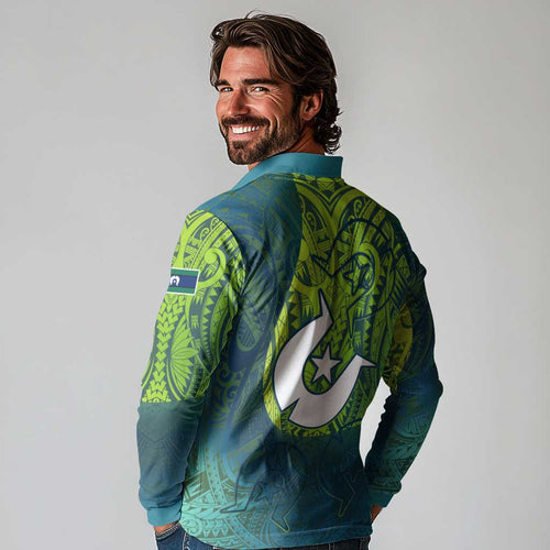 Torres Strait Islands Long Sleeve Polo Shirt Vibrant Polynesian Tribal Pattern Art