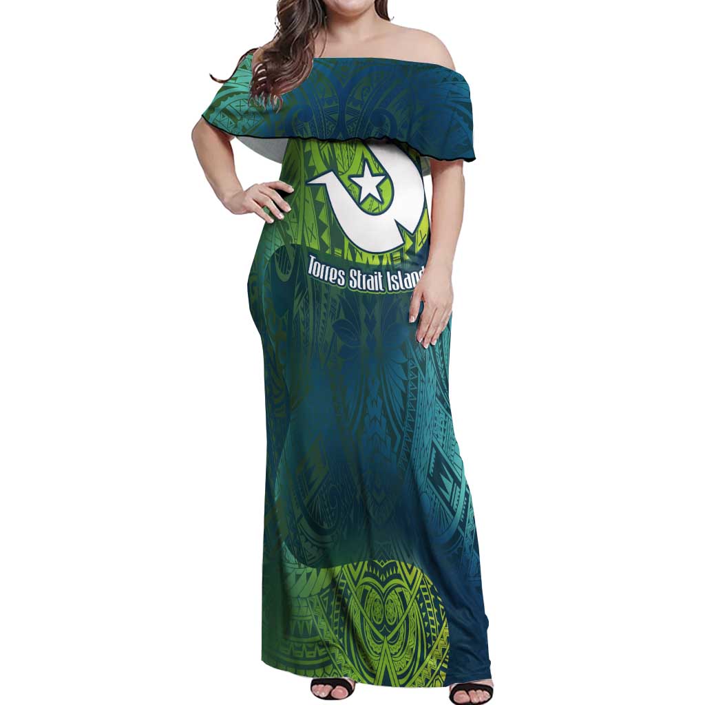 Torres Strait Islands Off Shoulder Maxi Dress Vibrant Polynesian Tribal Pattern Art