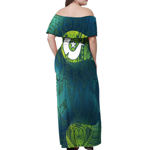 Torres Strait Islands Off Shoulder Maxi Dress Vibrant Polynesian Tribal Pattern Art