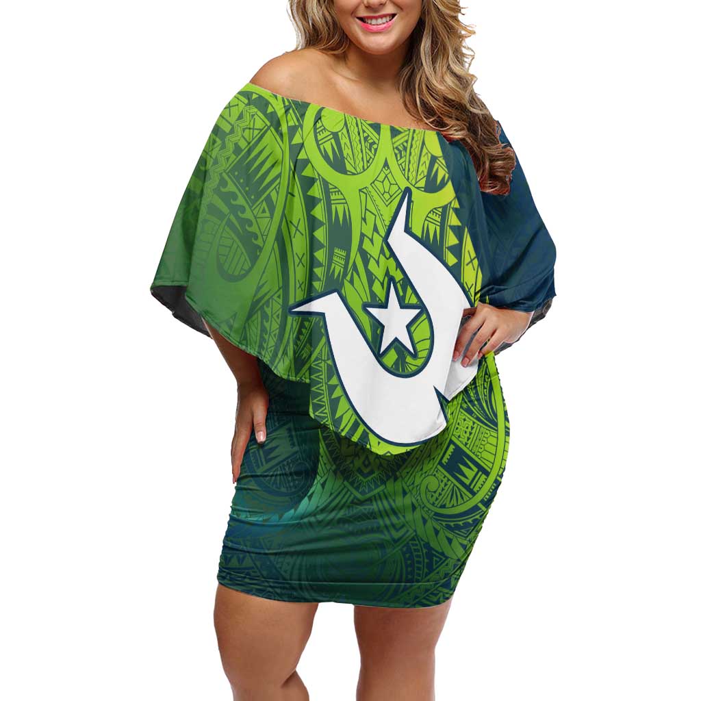 Torres Strait Islands Off Shoulder Short Dress Vibrant Polynesian Tribal Pattern Art