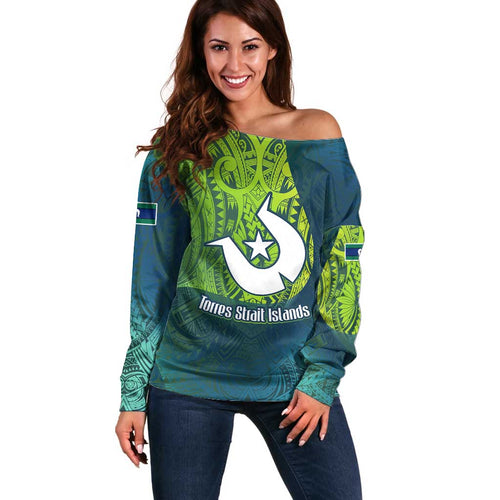 Torres Strait Islands Off Shoulder Sweater Vibrant Polynesian Tribal Pattern Art