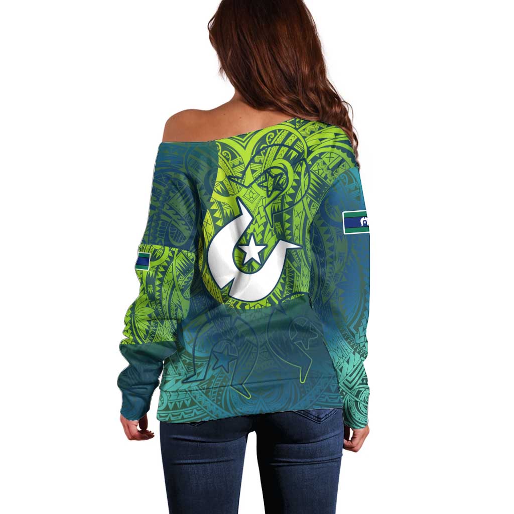 Torres Strait Islands Off Shoulder Sweater Vibrant Polynesian Tribal Pattern Art
