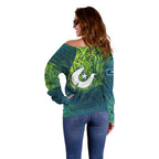 Torres Strait Islands Off Shoulder Sweater Vibrant Polynesian Tribal Pattern Art
