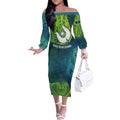 Torres Strait Islands Off The Shoulder Long Sleeve Dress Vibrant Polynesian Tribal Pattern Art