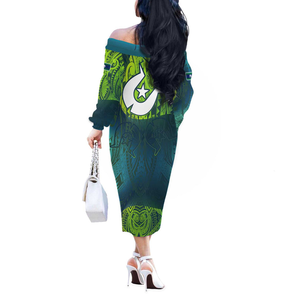 Torres Strait Islands Off The Shoulder Long Sleeve Dress Vibrant Polynesian Tribal Pattern Art