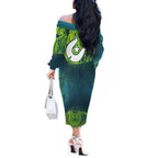 Torres Strait Islands Off The Shoulder Long Sleeve Dress Vibrant Polynesian Tribal Pattern Art