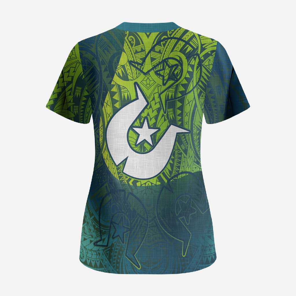 Torres Strait Islands Scrub Top Vibrant Polynesian Tribal Pattern Art