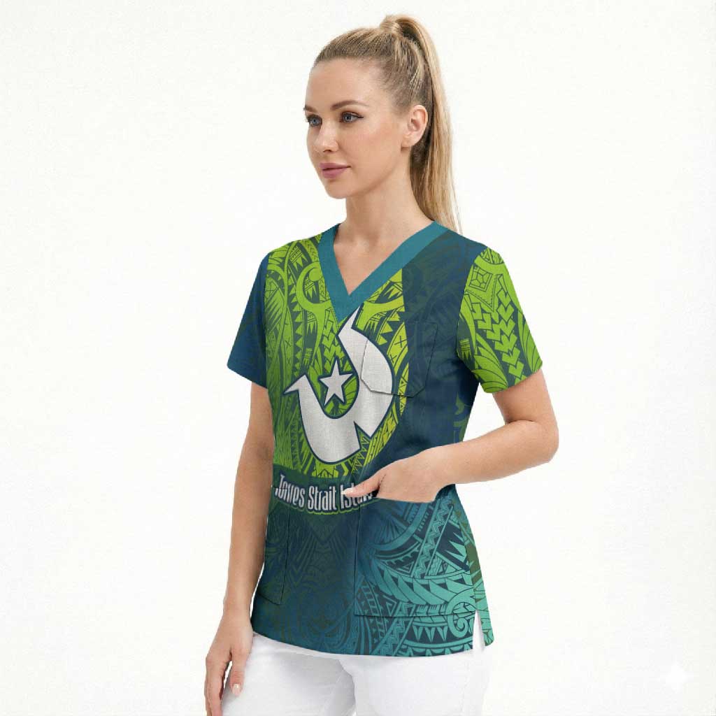 Torres Strait Islands Scrub Top Vibrant Polynesian Tribal Pattern Art
