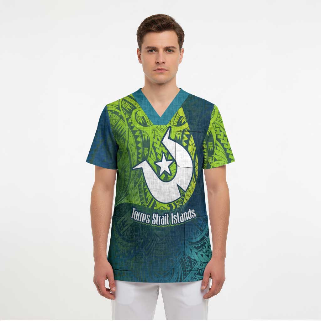Torres Strait Islands Scrub Top Vibrant Polynesian Tribal Pattern Art