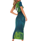 Torres Strait Islands Short Sleeve Bodycon Dress Vibrant Polynesian Tribal Pattern Art