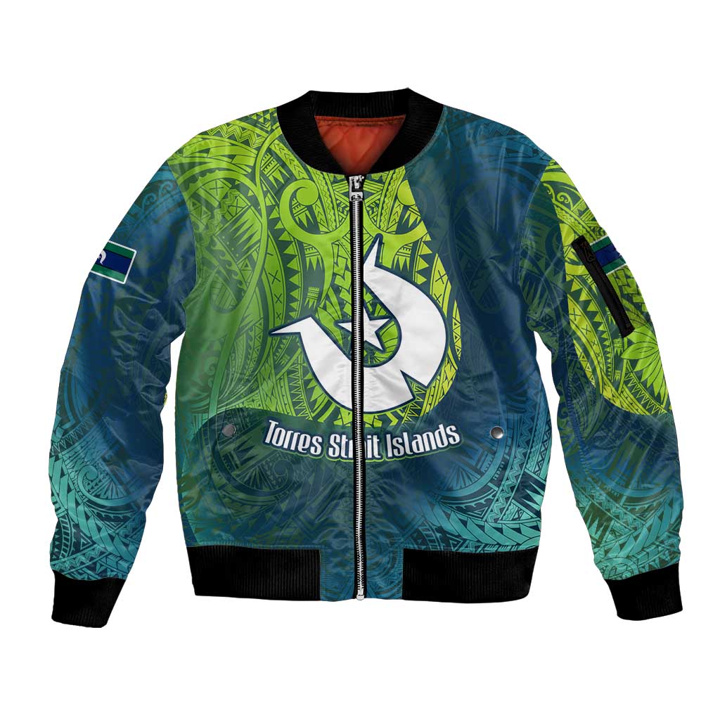 Torres Strait Islands Sleeve Zip Bomber Jacket Vibrant Polynesian Tribal Pattern Art