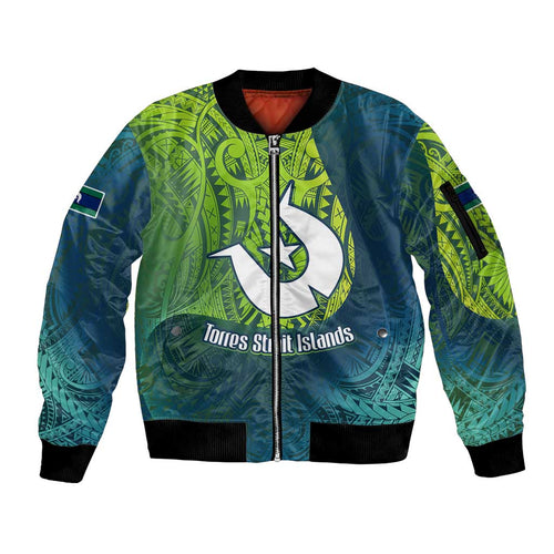 Torres Strait Islands Sleeve Zip Bomber Jacket Vibrant Polynesian Tribal Pattern Art