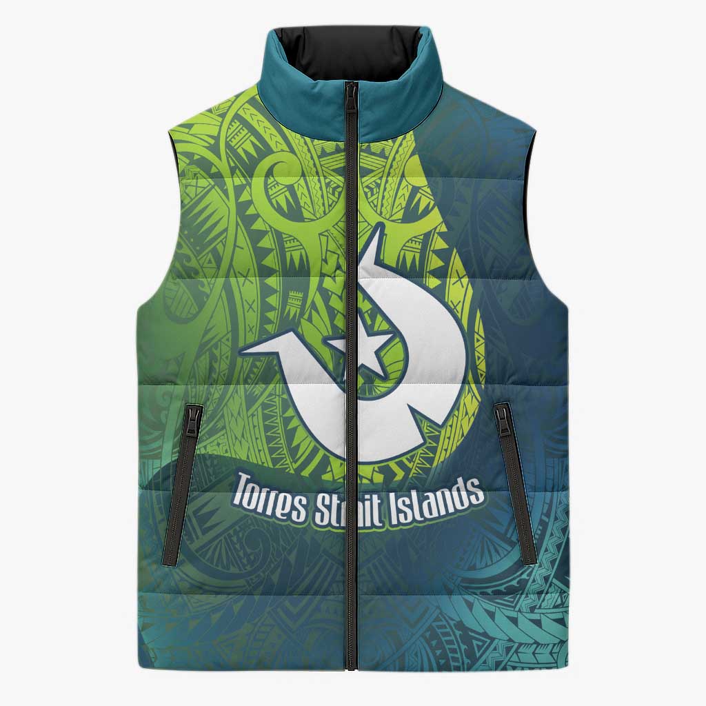 Torres Strait Islands Sleeveless Puffer Jacket Vibrant Polynesian Tribal Pattern Art