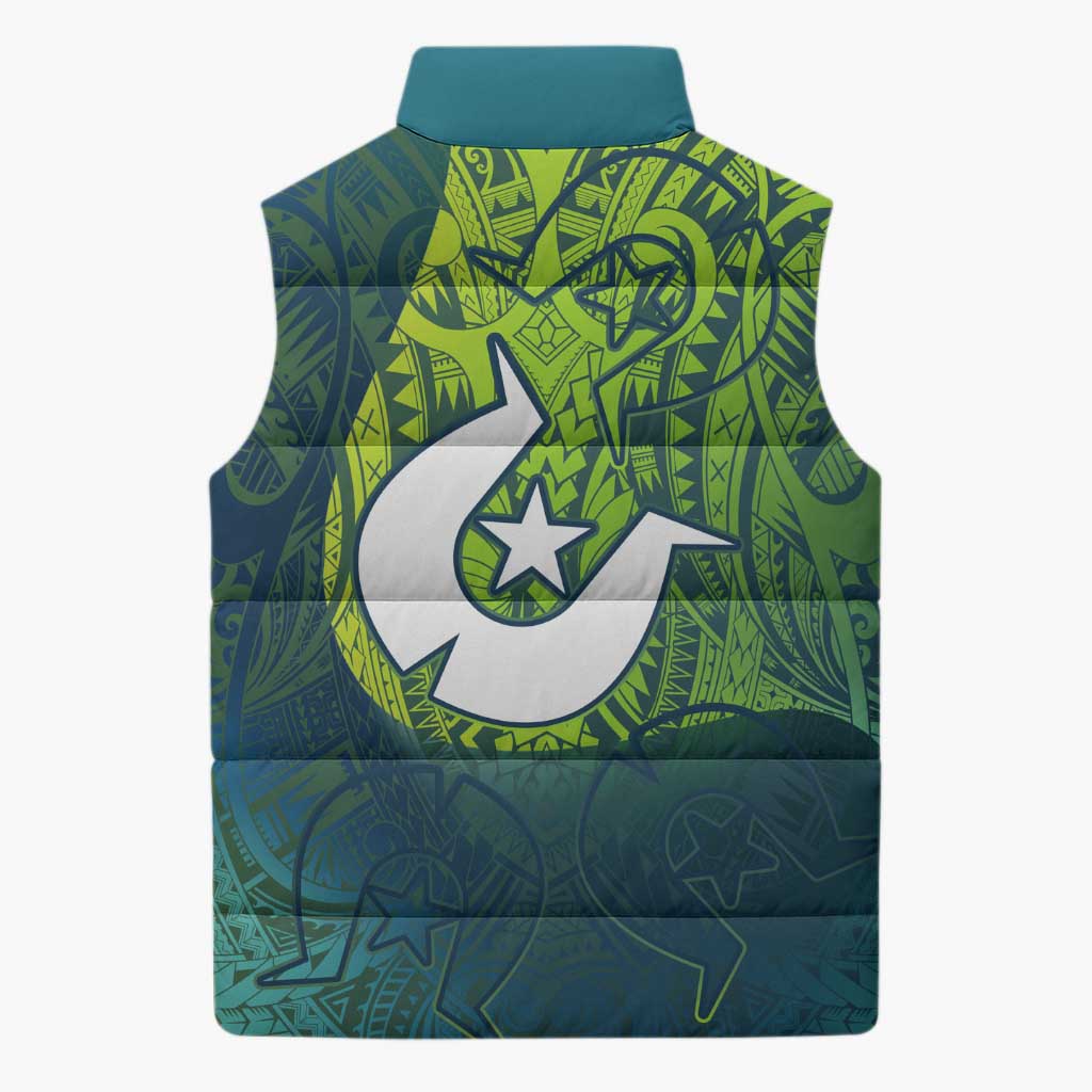 Torres Strait Islands Sleeveless Puffer Jacket Vibrant Polynesian Tribal Pattern Art