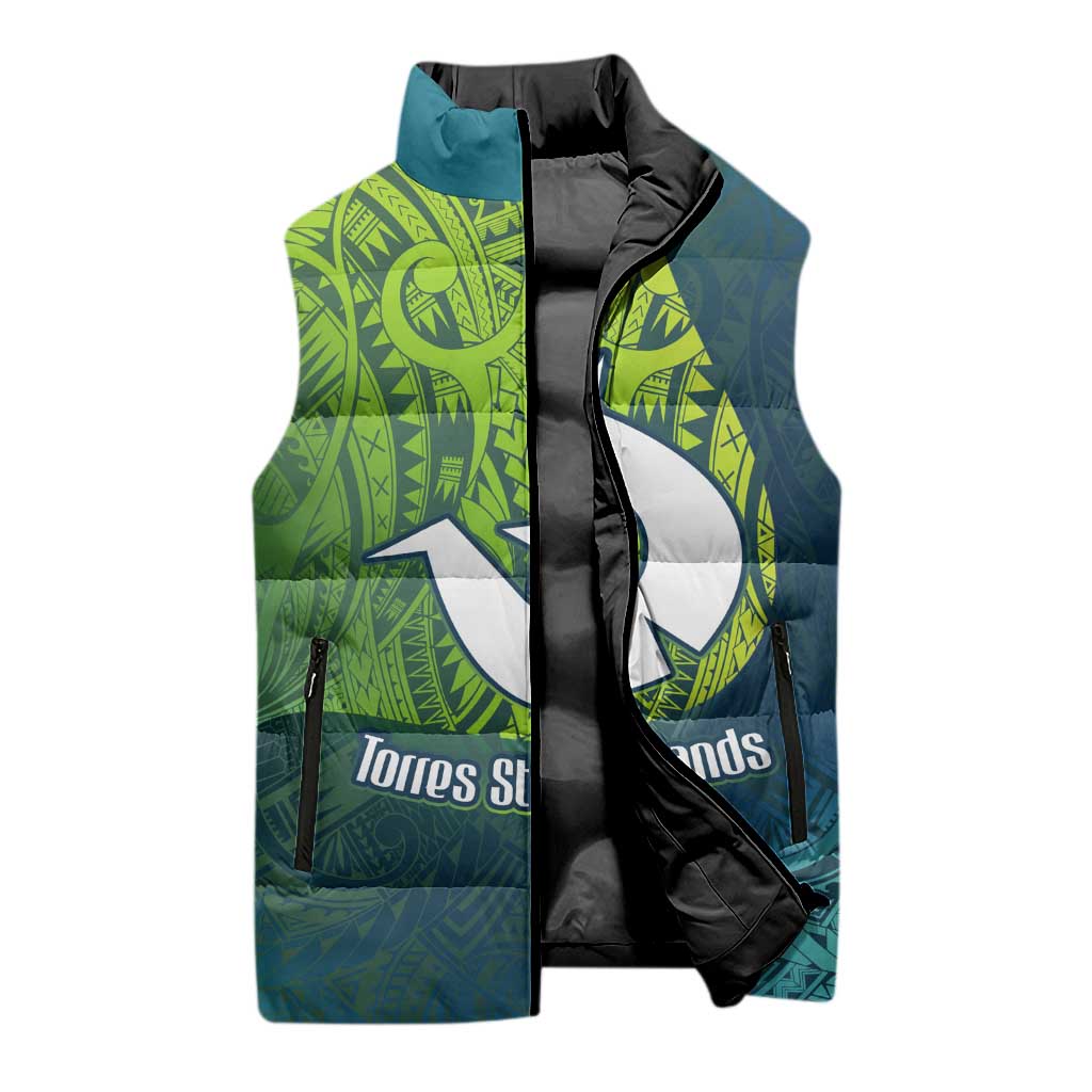 Torres Strait Islands Sleeveless Puffer Jacket Vibrant Polynesian Tribal Pattern Art