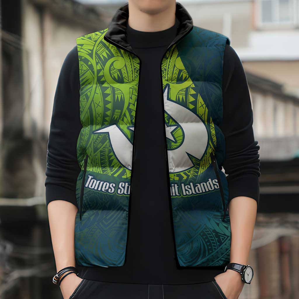 Torres Strait Islands Sleeveless Puffer Jacket Vibrant Polynesian Tribal Pattern Art