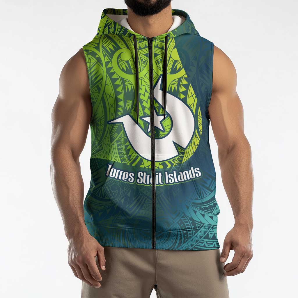 Torres Strait Islands Sleeveless Zip Hoodie Vibrant Polynesian Tribal Pattern Art