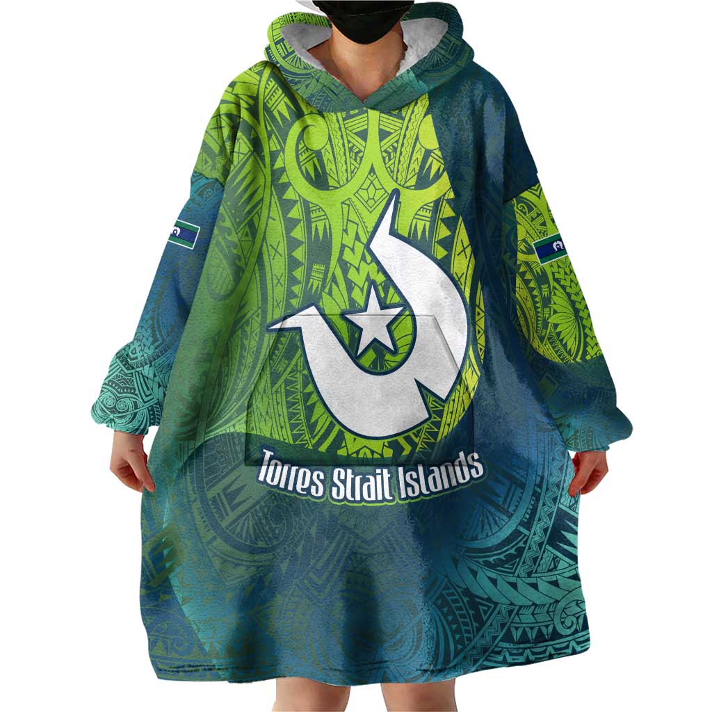 Torres Strait Islands Wearable Blanket Hoodie Vibrant Polynesian Tribal Pattern Art