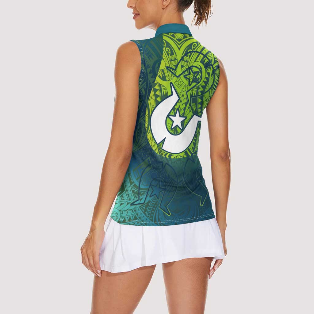 Torres Strait Islands Women Sleeveless Polo Shirt Vibrant Polynesian Tribal Pattern Art