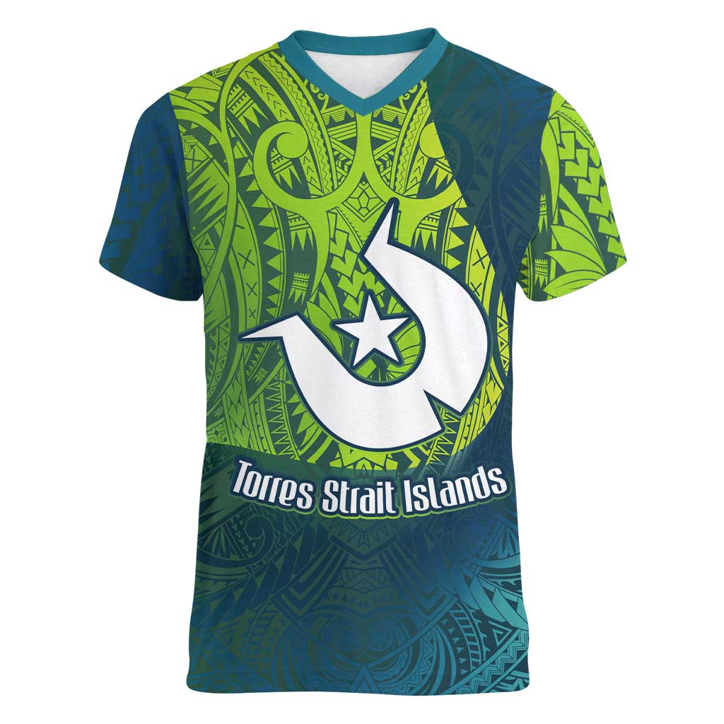 Torres Strait Islands Women V-Neck T-Shirt Vibrant Polynesian Tribal Pattern Art