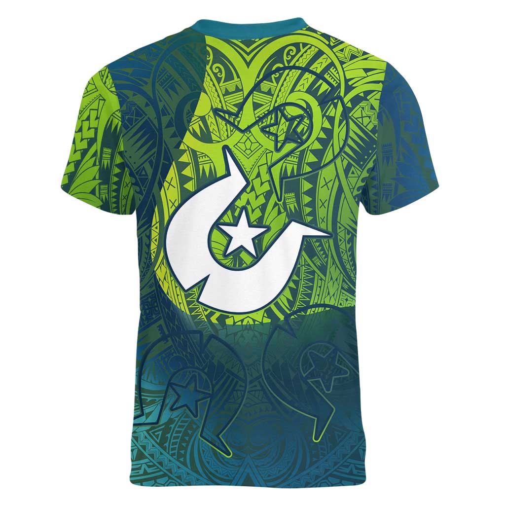 Torres Strait Islands Women V-Neck T-Shirt Vibrant Polynesian Tribal Pattern Art