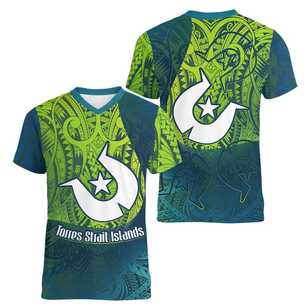Torres Strait Islands Women V-Neck T-Shirt Vibrant Polynesian Tribal Pattern Art