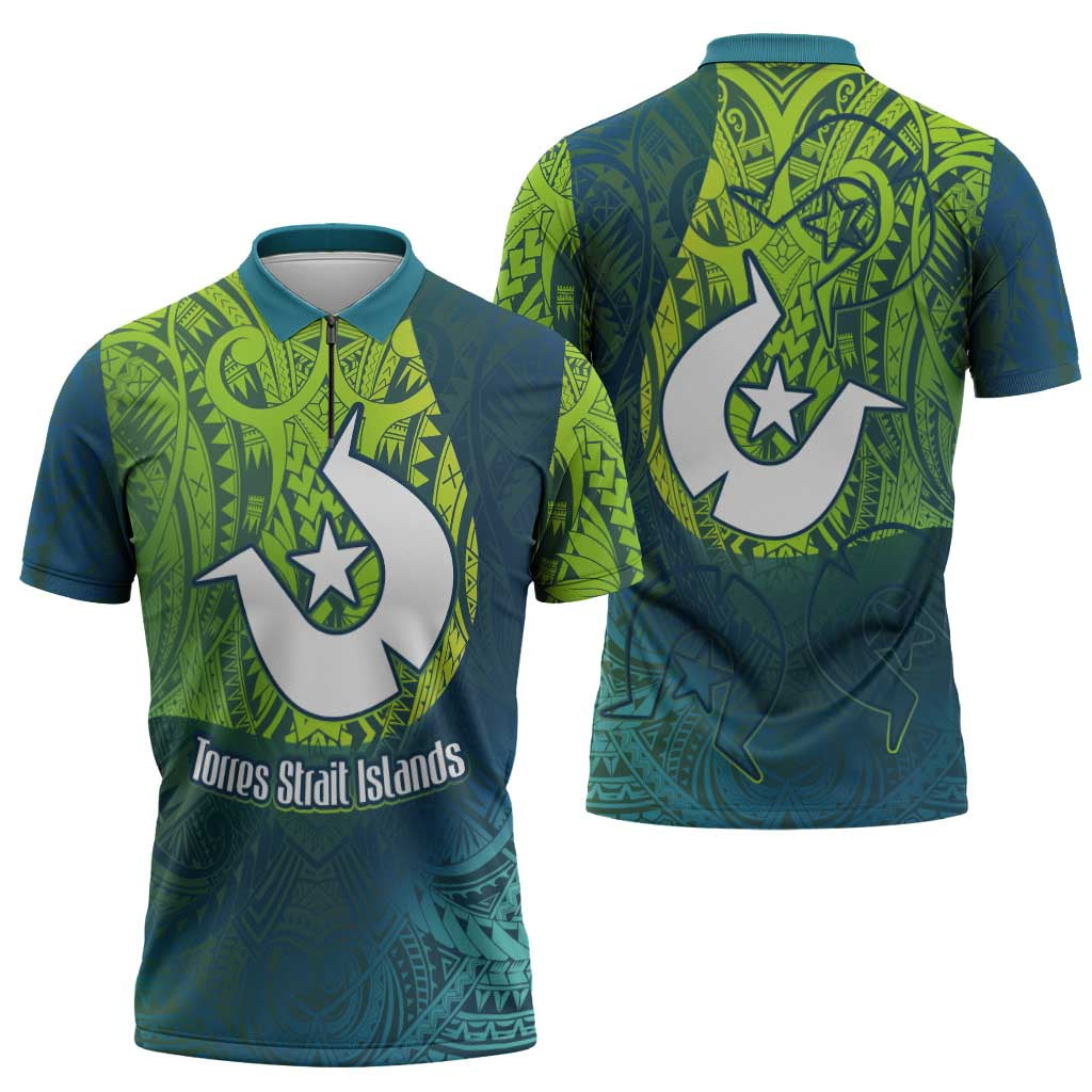 Torres Strait Islands Zipper Polo Shirt Vibrant Polynesian Tribal Pattern Art