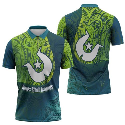 Torres Strait Islands Zipper Polo Shirt Vibrant Polynesian Tribal Pattern Art