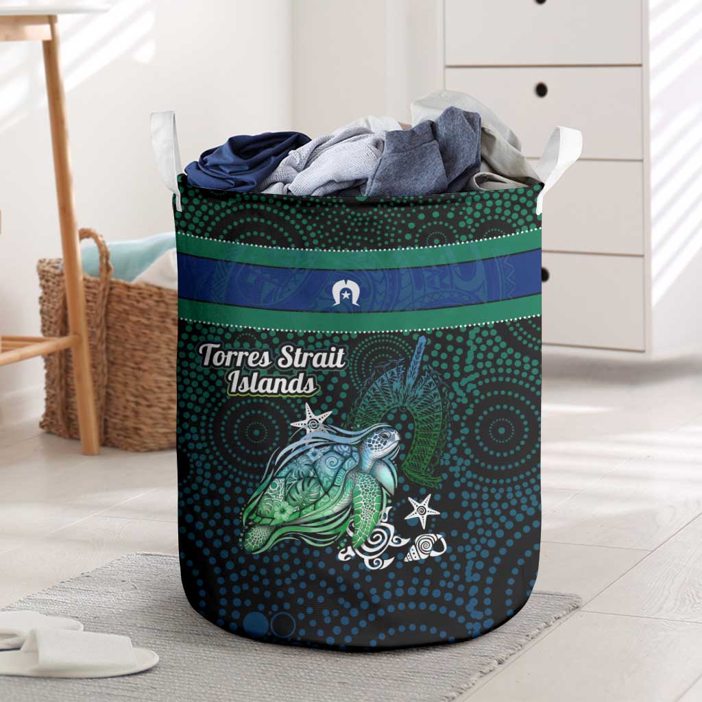 Torres Strait Islands Sea Turtle and Dhari Laundry Basket Oceanic Indigenous Dotwork Tribal Illustration