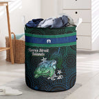 Torres Strait Islands Sea Turtle and Dhari Laundry Basket Oceanic Indigenous Dotwork Tribal Illustration