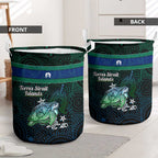 Torres Strait Islands Sea Turtle and Dhari Laundry Basket Oceanic Indigenous Dotwork Tribal Illustration