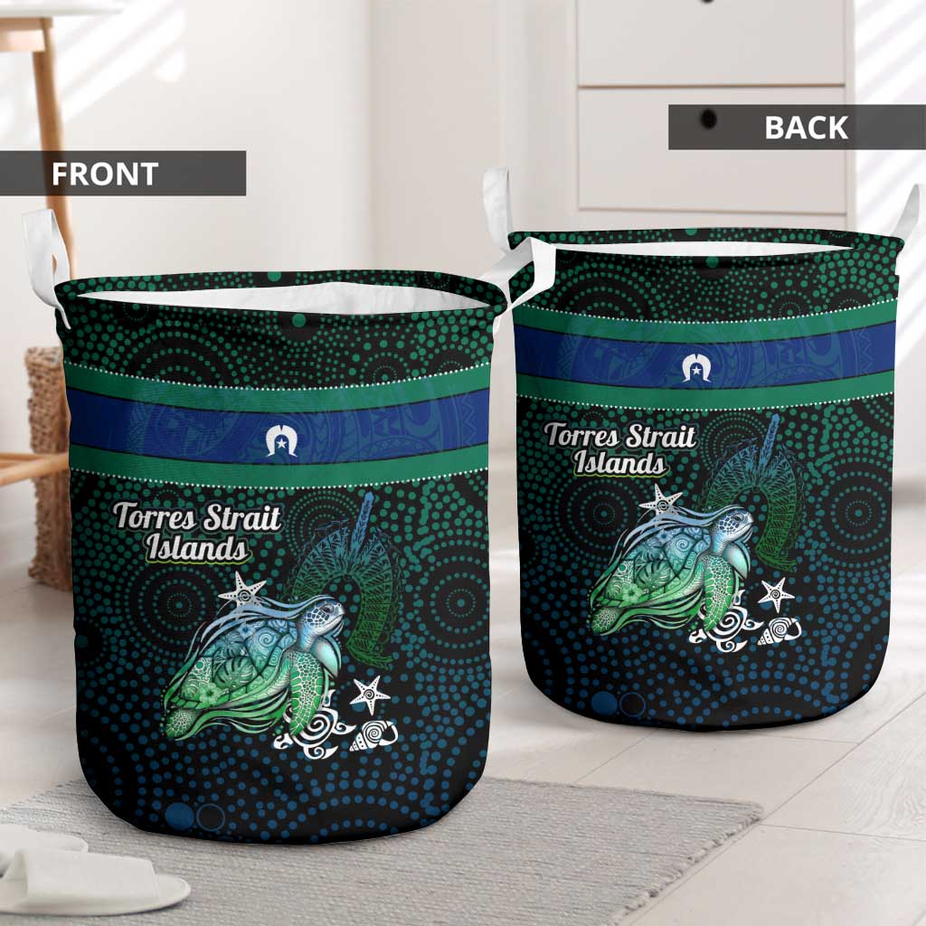 Torres Strait Islands Sea Turtle and Dhari Laundry Basket Oceanic Indigenous Dotwork Tribal Illustration